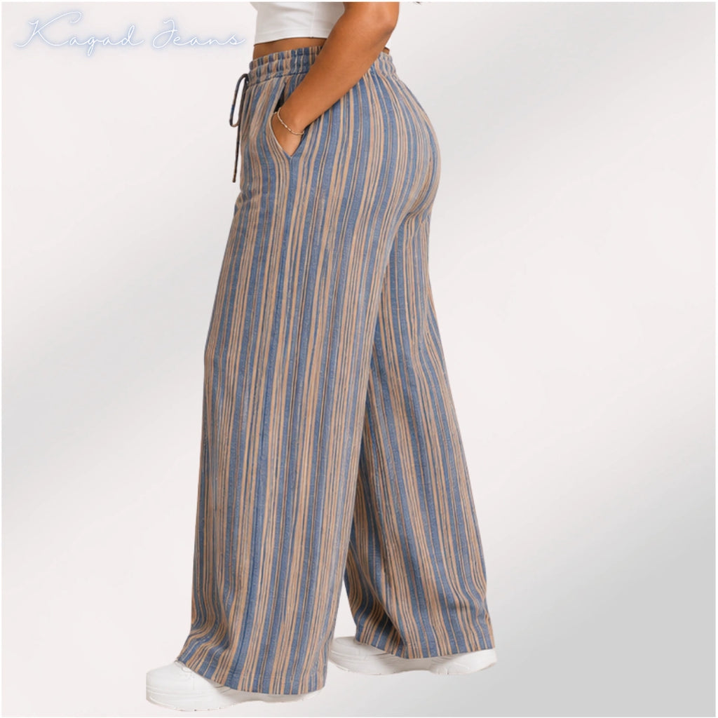 Womens striped elasticated High Rise waist loose straight fit Palazo ZVL-404087