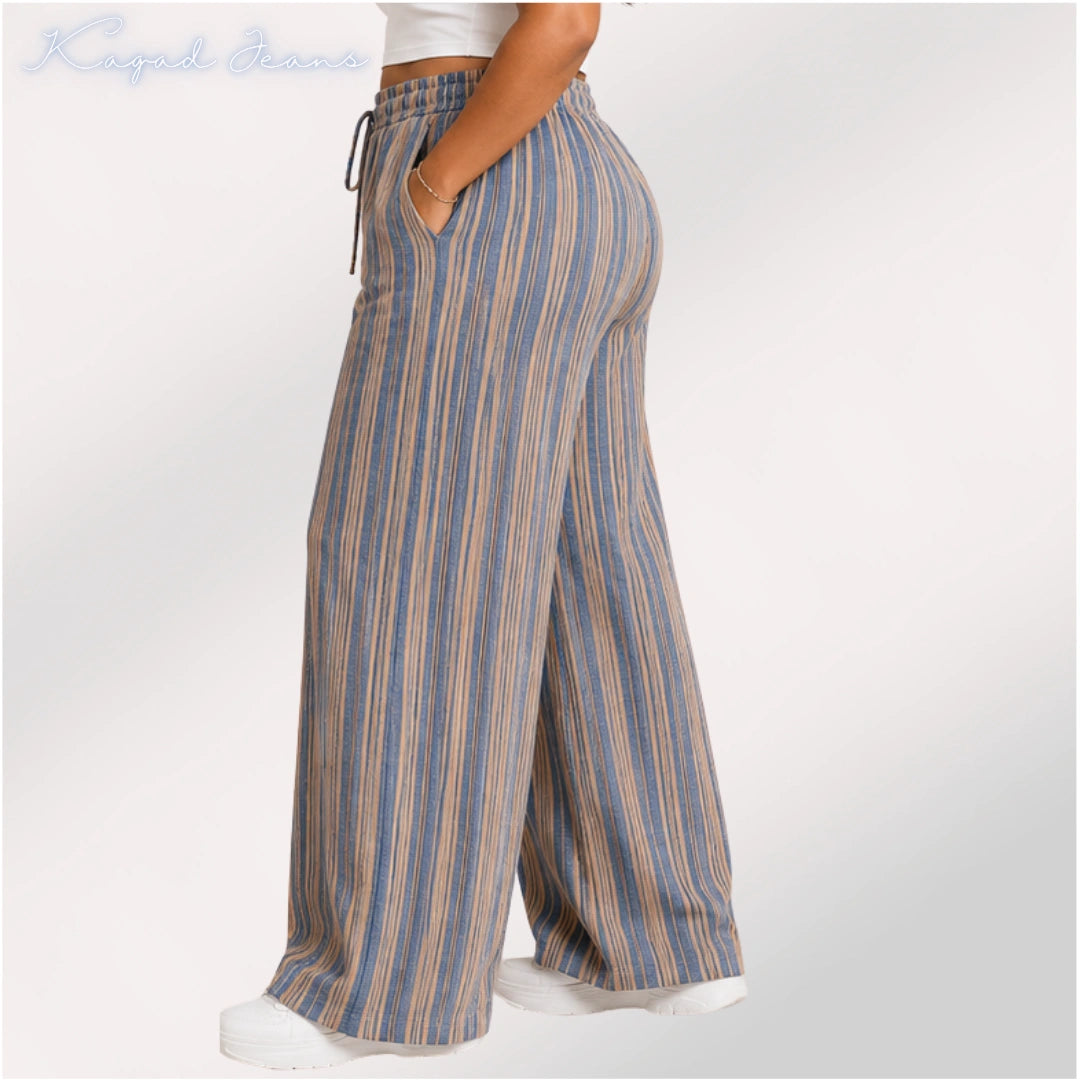 Womens striped elasticated High Rise waist loose straight fit Palazo ZVL-404087