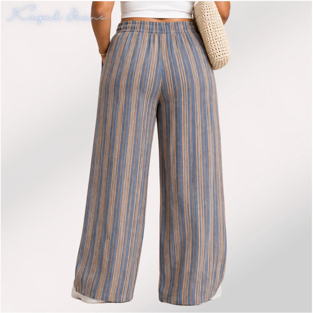 Womens striped elasticated High Rise waist loose straight fit Palazo ZVL-404087